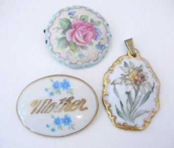 Porcelain Lot 3 Vintage Brooches Pendant Rosenthal  