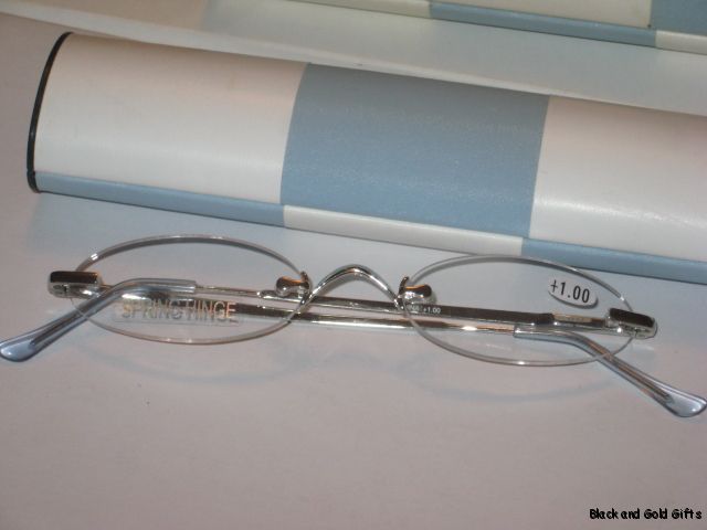 Light Blue Rimless Eyeglasses Readers & Hard Case 3.00 NEW Free 