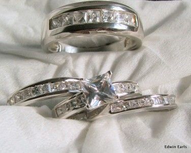 His & Her Engagement Ring Set 4 Rings  