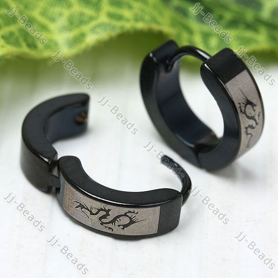 1Pair Stainless Steel Dragon Round Hook @Earring #Stud  