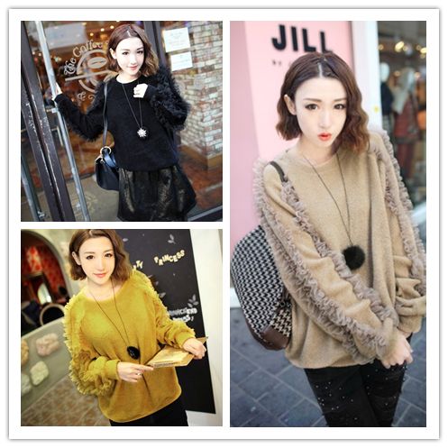 CREW NECK CHIFFON DECORATION LONG SLEEVE KNIT TOPS 1998  