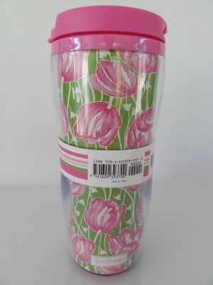 LILLY PULITZER Thermal Mug FIRST CALL Pink Green Tulip TRAVEL COFFEE 