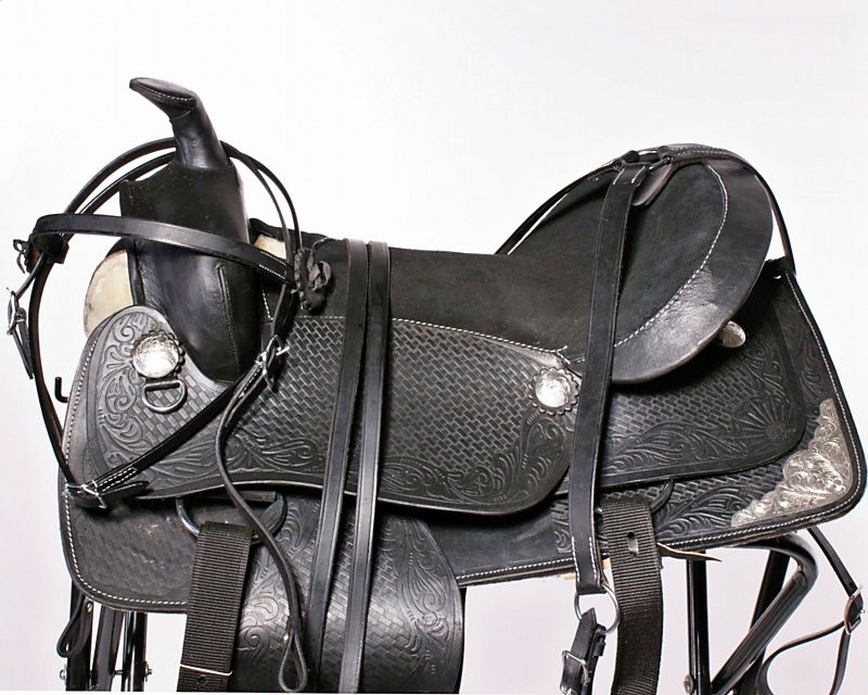 Used 16 Western Embossed Leather Pleasure Show Saddle Black Color 