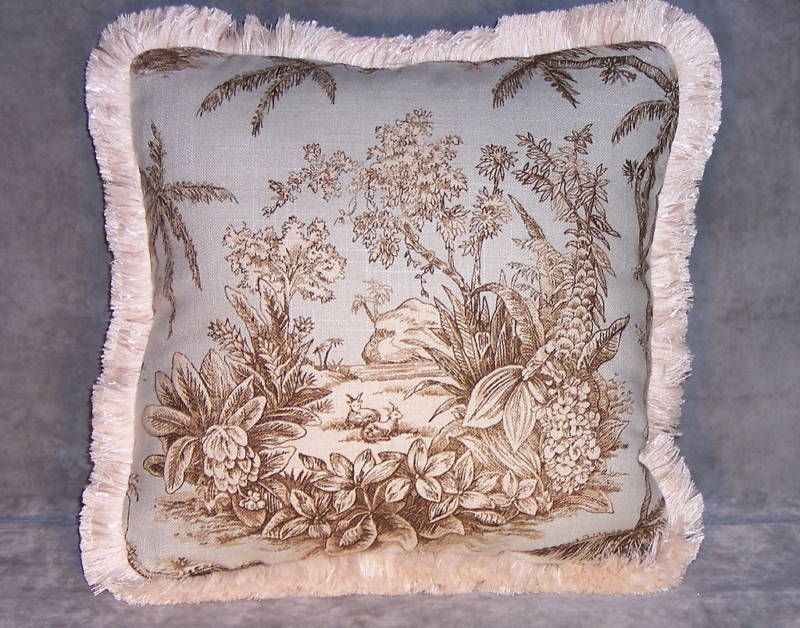 Pale Blue & Brown Jungle Toile Throw Pillow   Antelope  