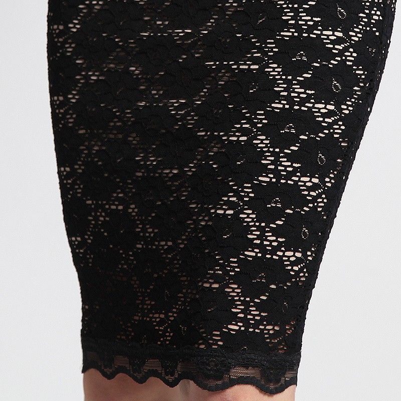   Crochet LACE Overlay Stretch PENCIL SKIRT Mid Knee Length Bodycon