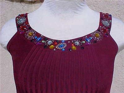 New NWT $118 CACHE Large Jeweled Purple Knit Ribbed Tank Top in Medium 