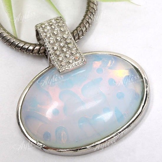 1X Opal Opalite Gem Oval Big Hole Bead Focal Pendant  