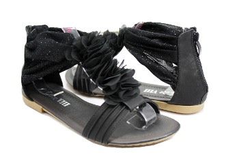 Penny   XIII Glitter Ruffle Open Toe Sandal   Black