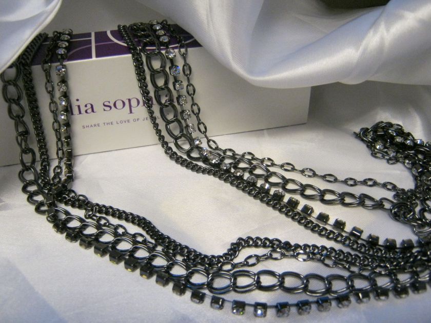 New Lia Sophia Urban Bling 4 Strand Hematite Necklace Crystals 36 39 