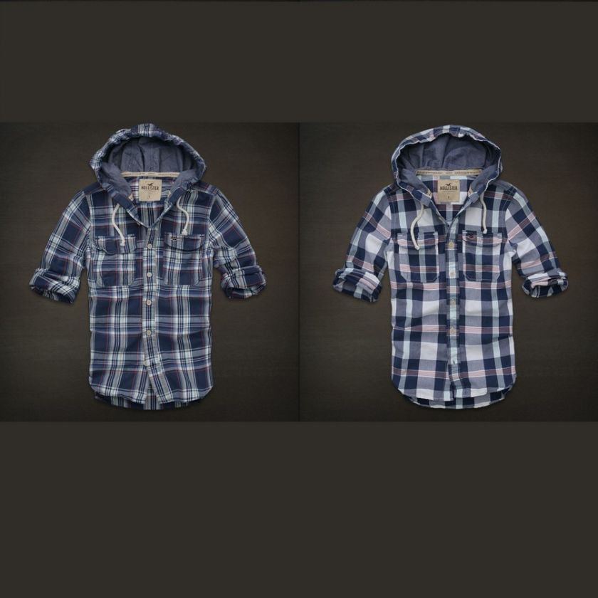 Hollister Mens Surfers Point Hoodie Plaid Shirt Button  