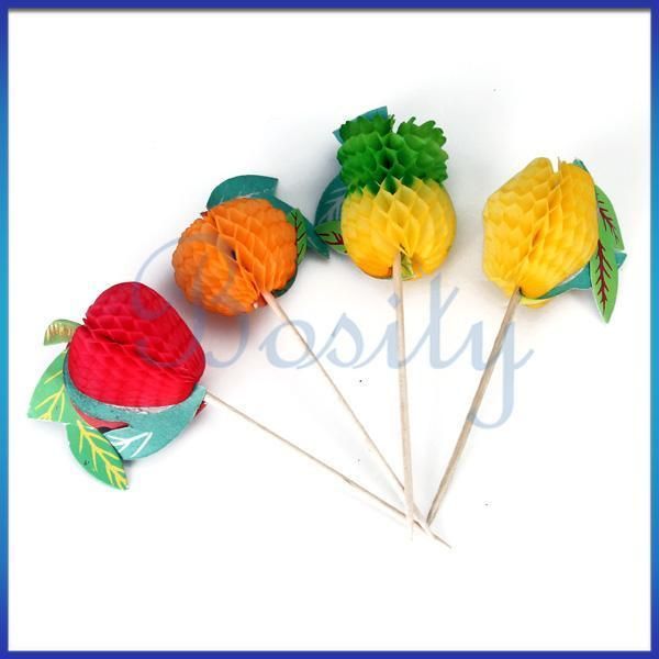 50x3D Cocktail Fruit Paper Picks Cupcake Luau Decor BBK  