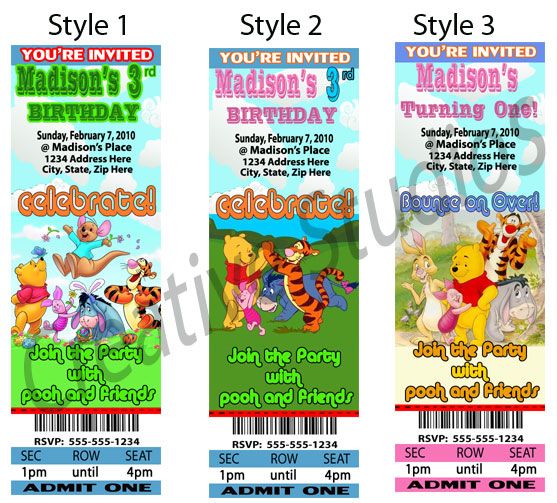 Winnie the Pooh Birthday Party Ticket Style Invitations  