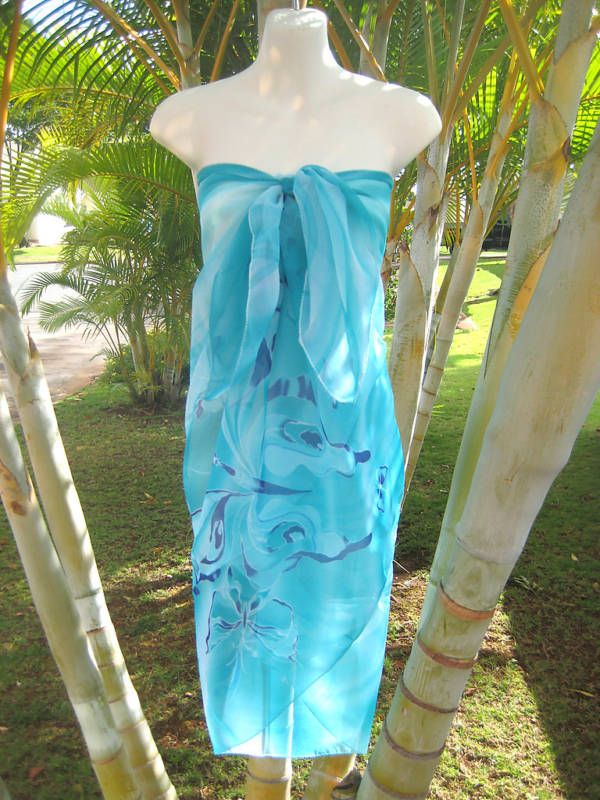 Sheer Sarong TURQUOISE GREEN BUTTERFLY Beach Coverup Cruise Wrap Skirt 