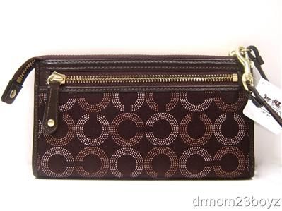 New Coach Madison Dotted Dots Zippy Wallet Mahogany Brown 44422  