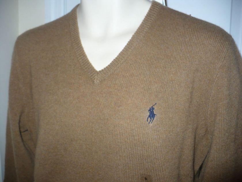 NEW MENS WOOL V NECK SWEATER MEDIUM BROWN by RALPH LAUREN NWT  