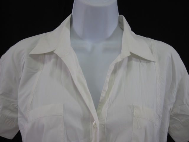 CELINE White Short Sleeve Button Up Blouse Top Sz 40  