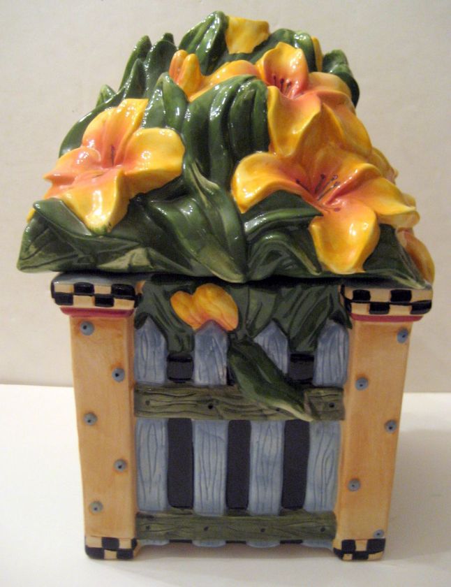 YELLOW FLOWERS BOUQUET GATE COOKIE JAR 12 INCHES TALL  