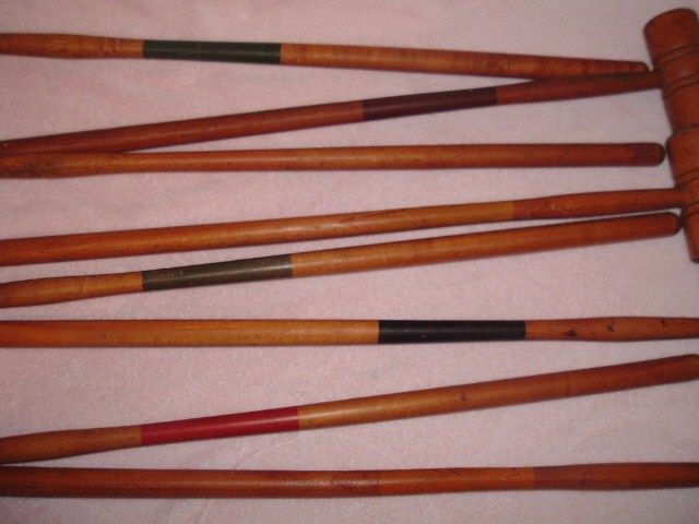 Antique 8 Player Croquet Set in Dovetail Box Well Made  