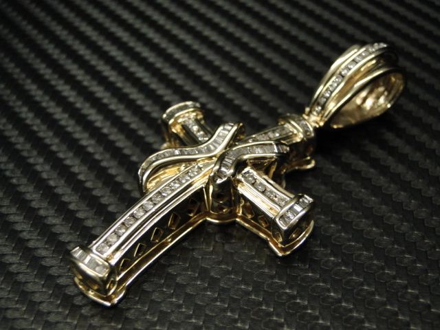 MENS DIAMOND CROSS/PENDANT/CHARM 14K YELLOW GOLD 1.5CTS  