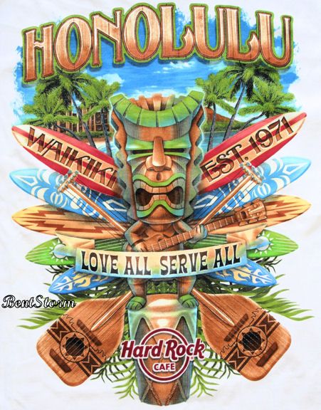 HARD ROCK CAFE WAIKIKI HONOLULU HAWAII TIKI SURFBOARD CITY T SHIRT TEE 