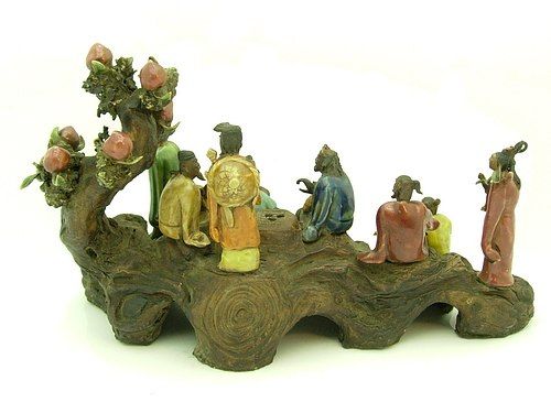 Eight Immortals On Peach Tree Shiwan Pottery Art  