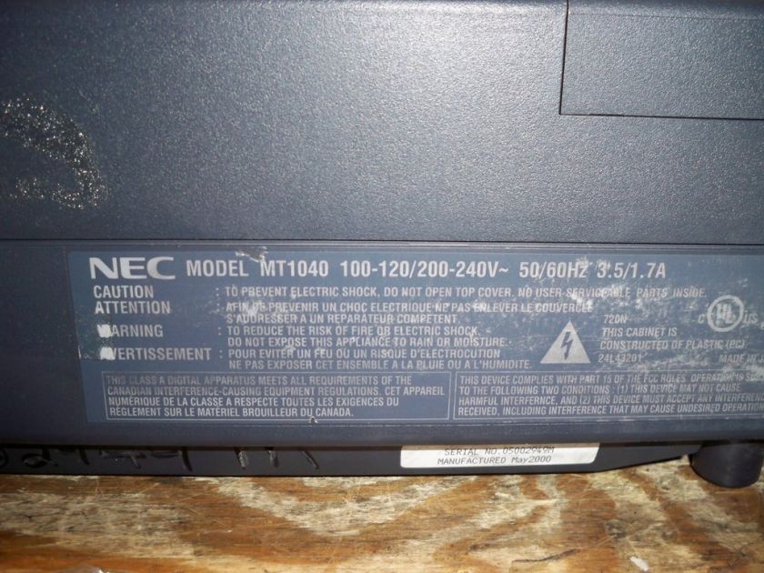 NEC MultiSync MT1040 LCD Video Projector +lamp bad PRTS  