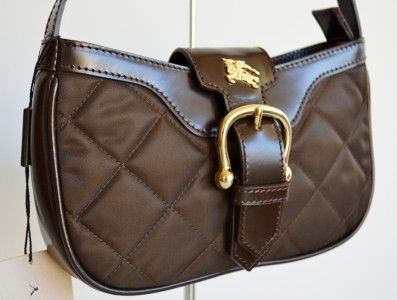 NWT BURBERRY $450 BROWN QUILTED NYLON PRORSUM LOGO FERBY MINI PURSE 