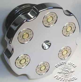 CHROME 44 MAG HARLEY GAS CAP WITH NICKEL SHELLS b  