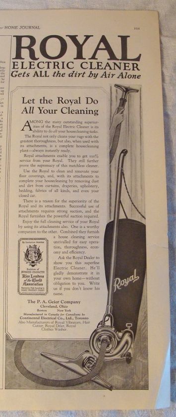 1924 Royal Electric Cleaner Print Ad Vacuum  