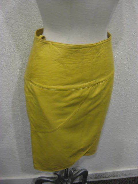 vintage 80s designer 2 Piece mustard yellow Leather Skirt/Jacket 