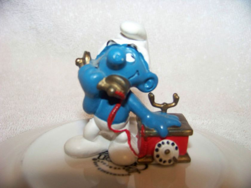 Vintage Telephone Smurf 1980 Thin Cradle  