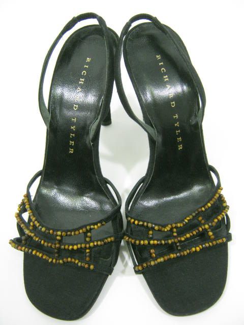 RICHARD TYLER Black Brown Beaded Slingback Pumps Sz 7  