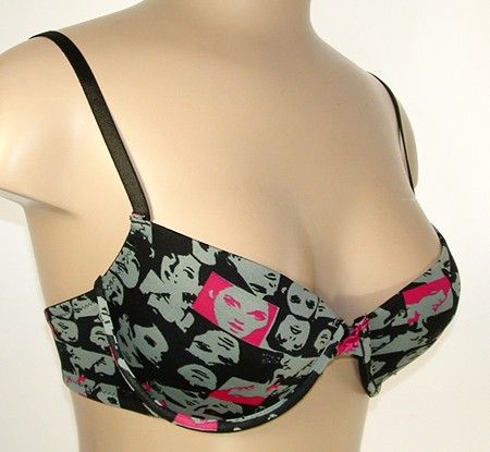 PC. FACES PRINTED NYLON PUSH UP BRA BOYSHORTS SETS Gray 34 38 B/C 