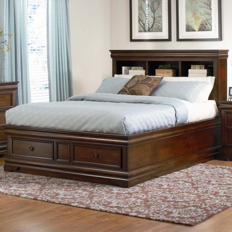 Warm Brown Queen Platform Storage Bed  