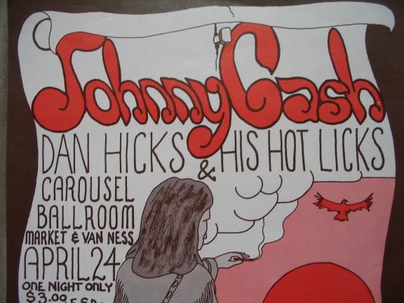 1968 JOHNNY CASH CAROUSEL BALL ROOM CONCERT POSTER  