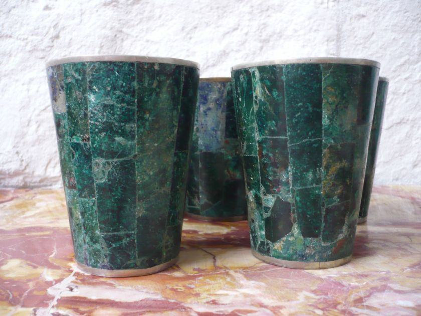 METALES TAXCO Silverplated Azur Malachite 7 Glasses  