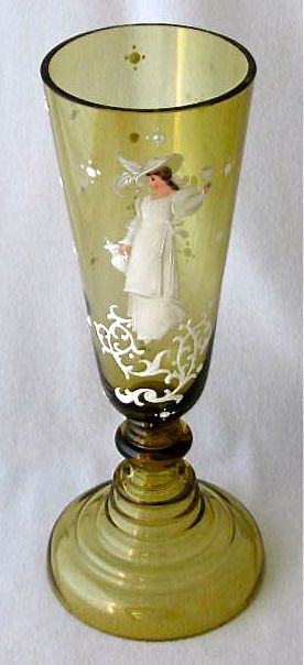 Amber MARY GREGORY footed vase, 11 3/4 h  