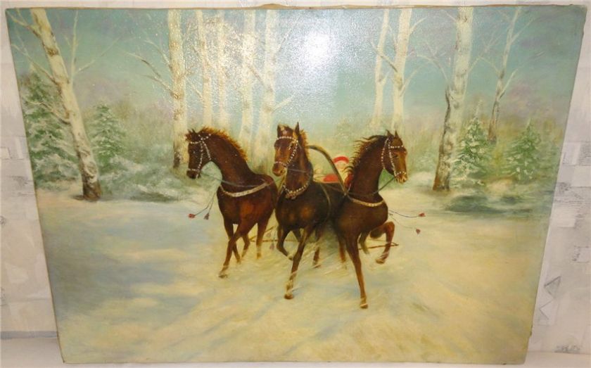 Nice Classic Russian Oil Picture TROIKA 1950s (69*95cm)  