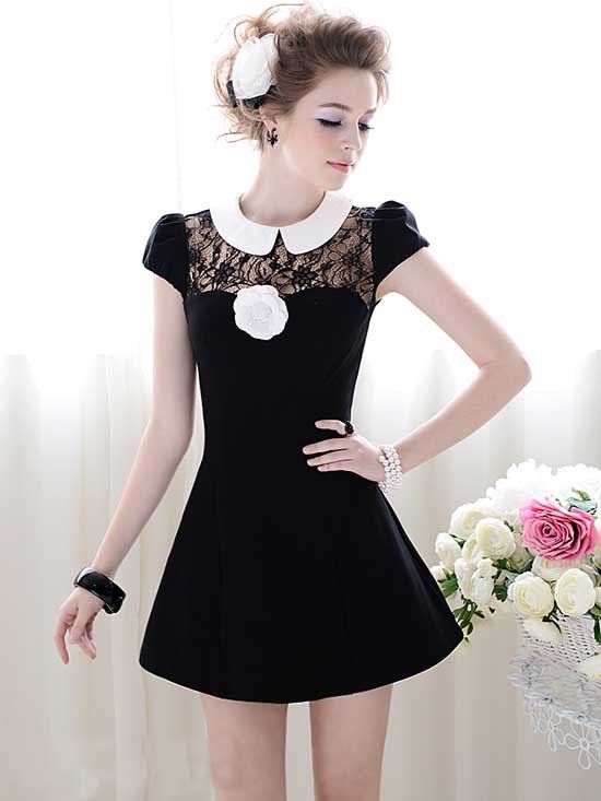 Sweet Black Lace Cap Sleeve Party Mini Dress S M L  