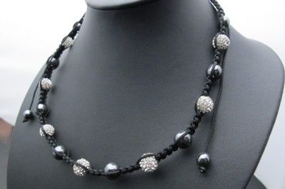   CRYSTAL 10MM PAVE DISCO BALL BEAD SHAMBALLA BRACELET & NECKLACE SET