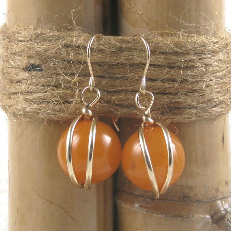 Baltic Amber Gemstone Dangle Earrings 14K Rolled Gold  