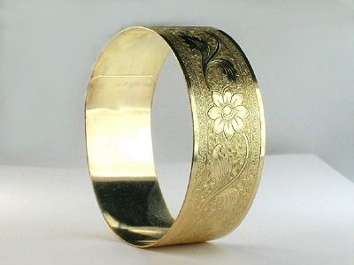 WIDE GENUINE 14K GOLD FILLED OPEN CLASP BANGLE  