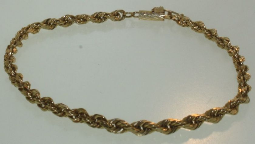 14k yellow gold 3.8mm rope bracelet 8 vintage 8.4g  