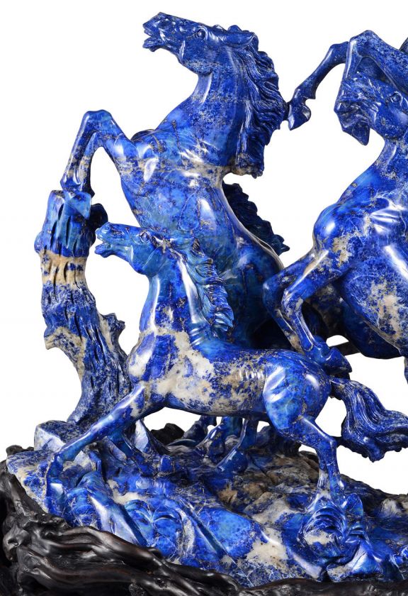 23.6 Lapis Lazuli eight horses Sculpture/Carving #Q94  