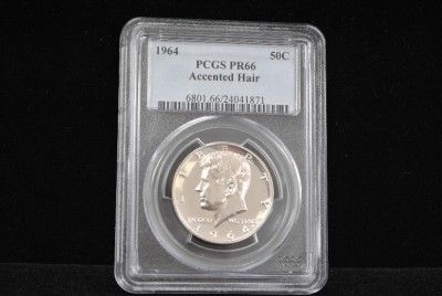 1964 PCGS PR66 Accented Hair Kennedy Half Dollar Graded Slabbed 50 