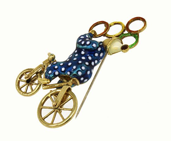 DESIGNER MARTINE 14K GOLD 3D MOVABLE CLOWN PIN BROOCH  