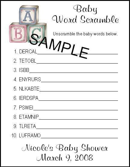 Personalized BABY WORD SCRAMBLE Baby Shower Game  