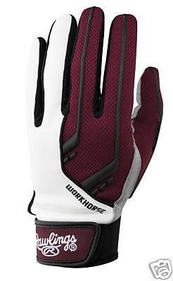 PR Rawlings Workhorse Batting Gloves MED Maroon  