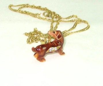 Bejeweled Brown Dachshund Dog Trinket Box w Pendant  