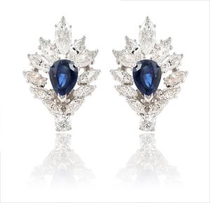 18K WHITE GOLD DIAMOND & BLUE SAPPHIRE EARRINGS  